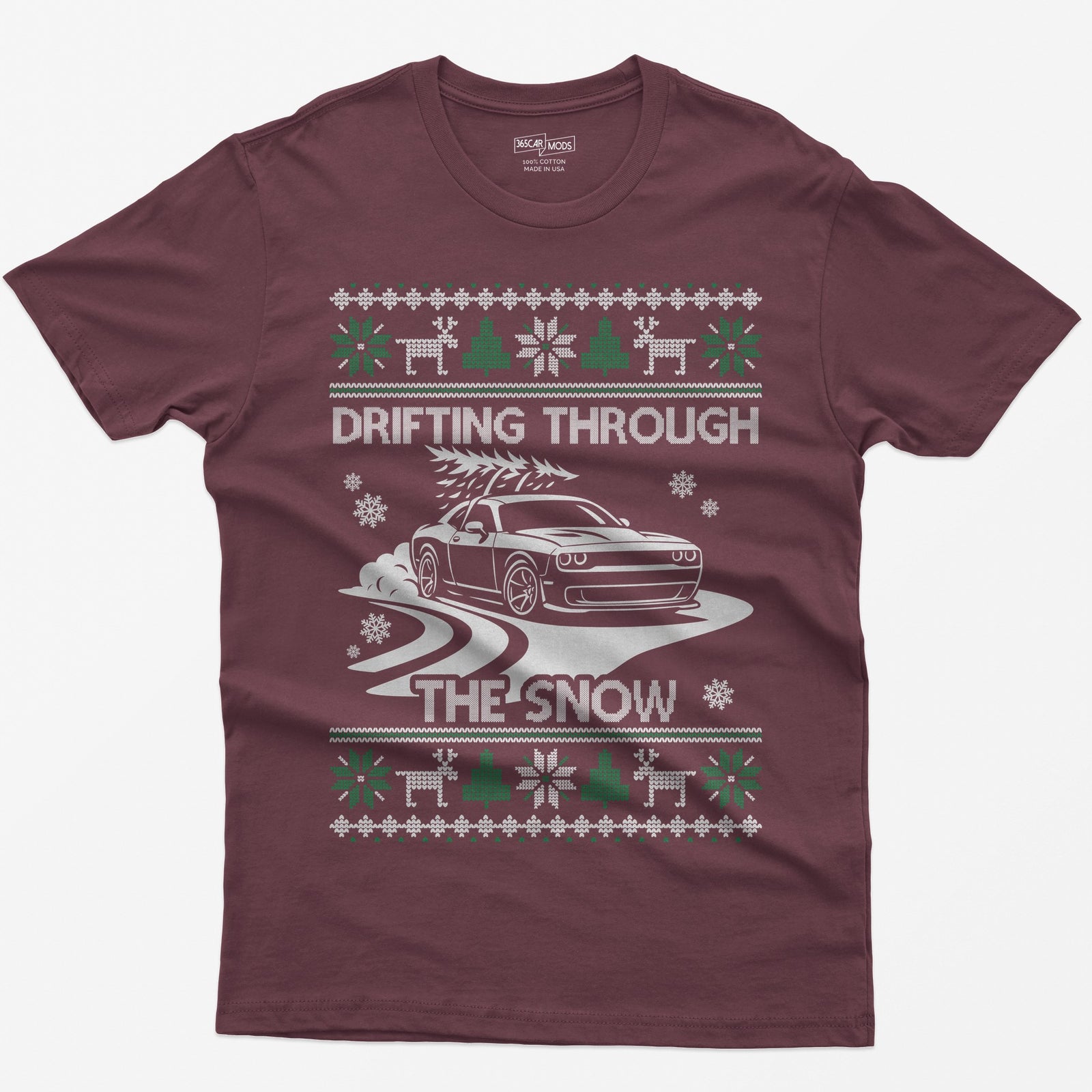 Custom Drift Car Christmas T-Shirt - Maroon