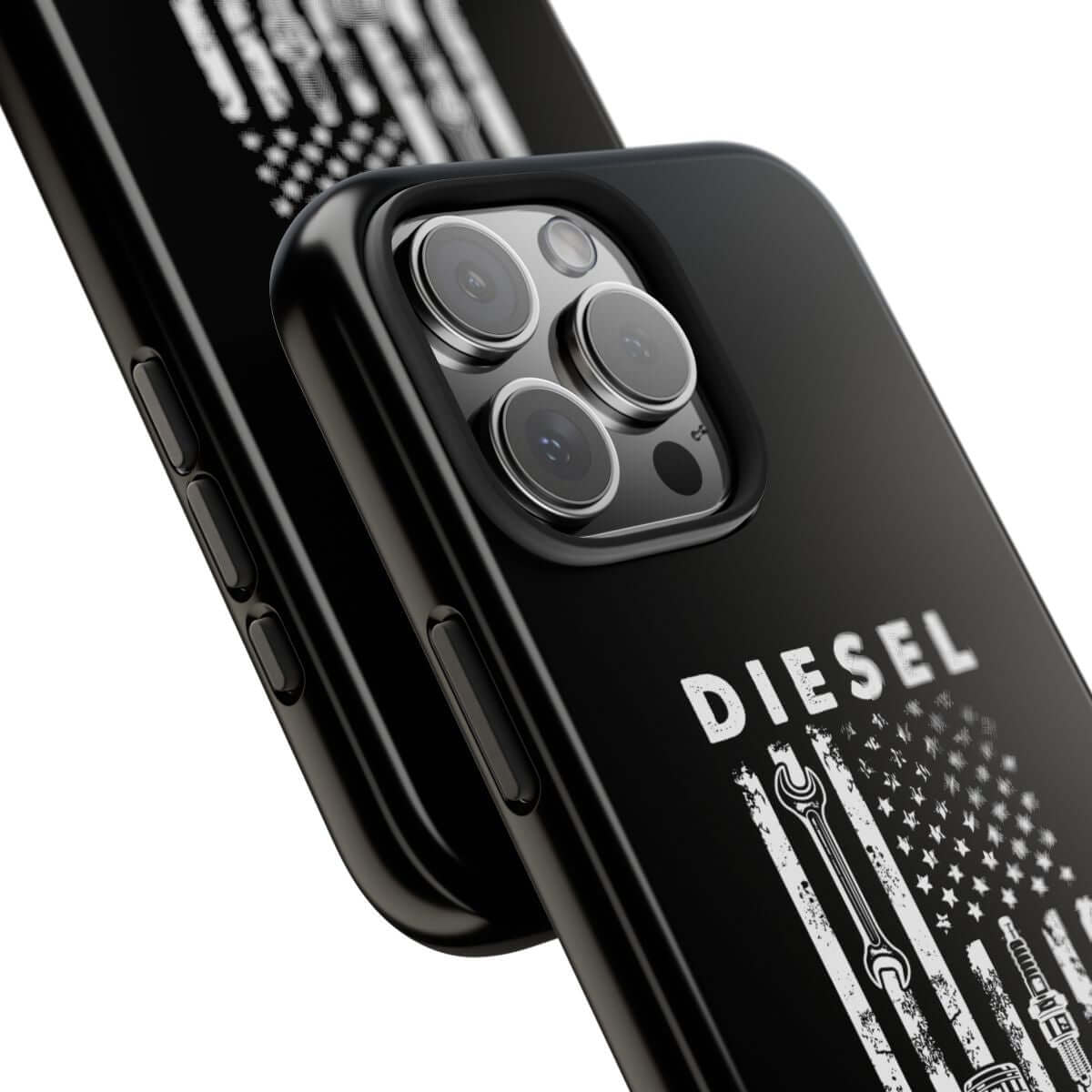 Diesel Mechanic Flag tough phone case, close-up of the print