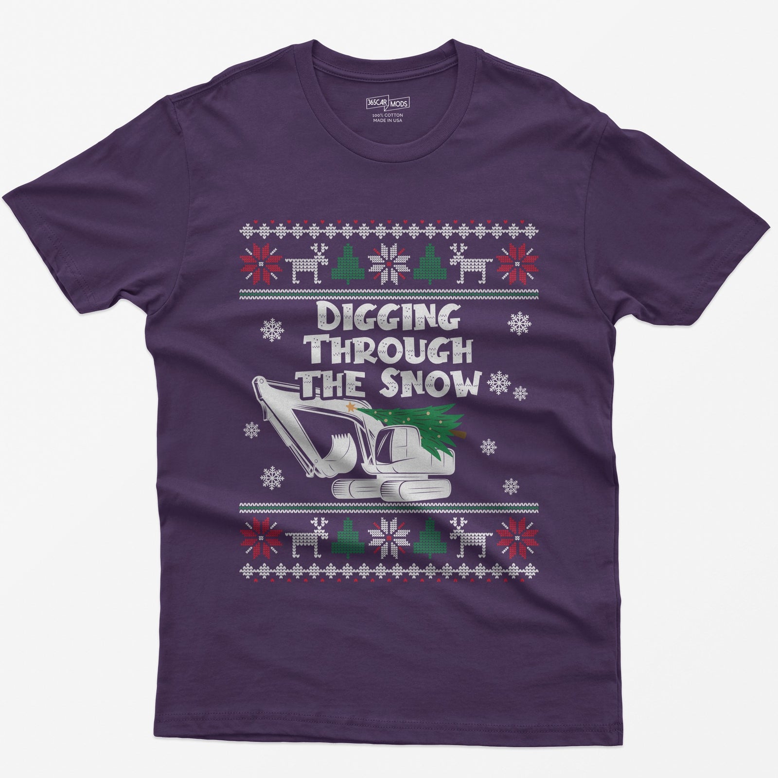 Digging Through the Snow Excavator Christmas T-Shirt - Purple