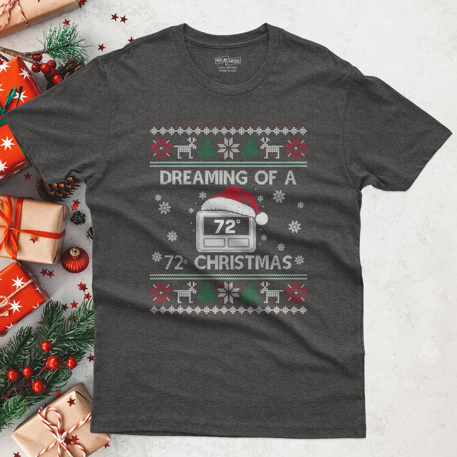 HVAC 72 degree Christmas t-shirt in Dark Heather