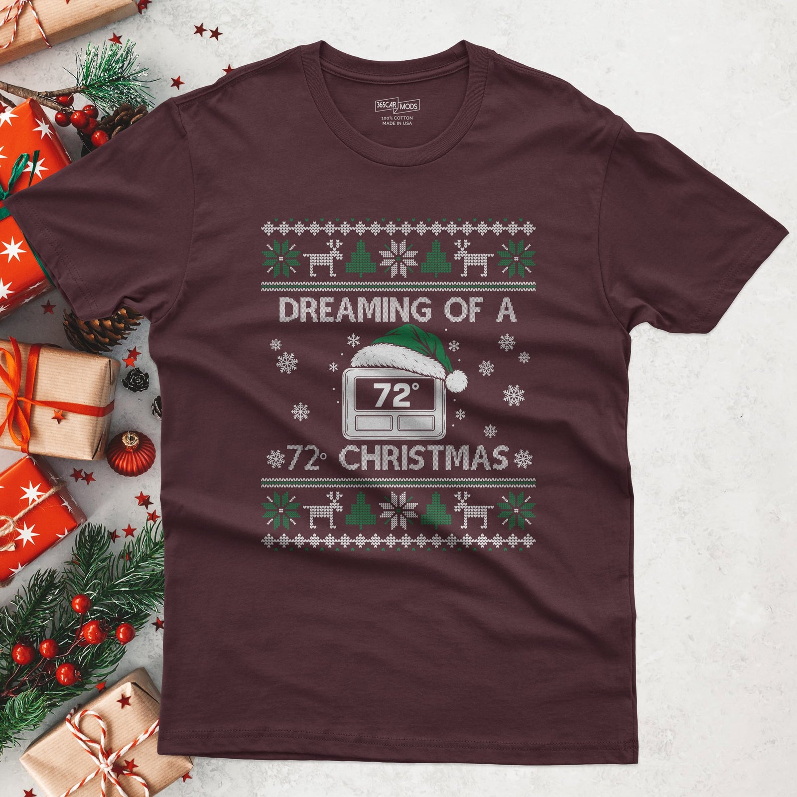 HVAC 72 degree Christmas t-shirt in Maroon
