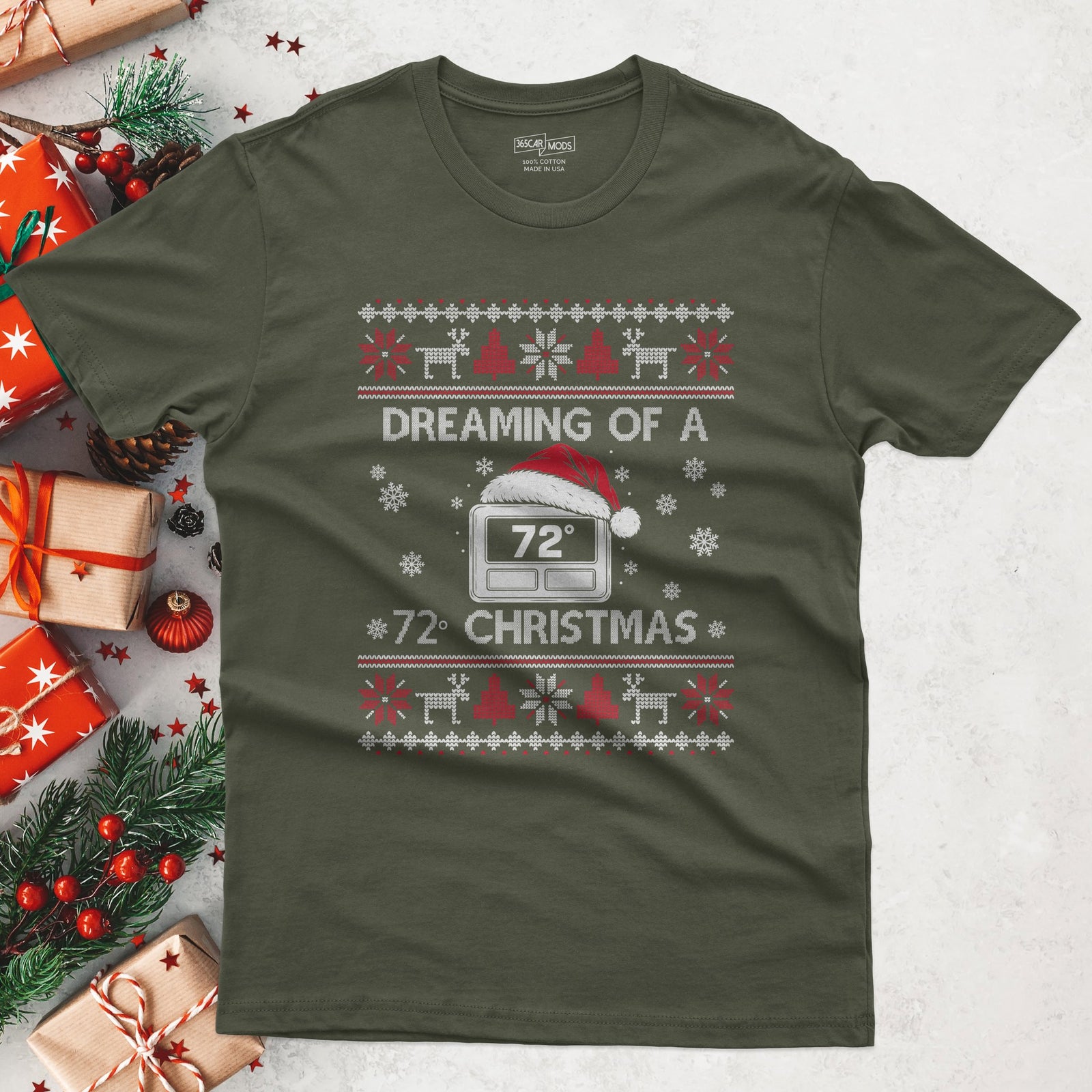 HVAC 72 degree Christmas t-shirt in Military Green