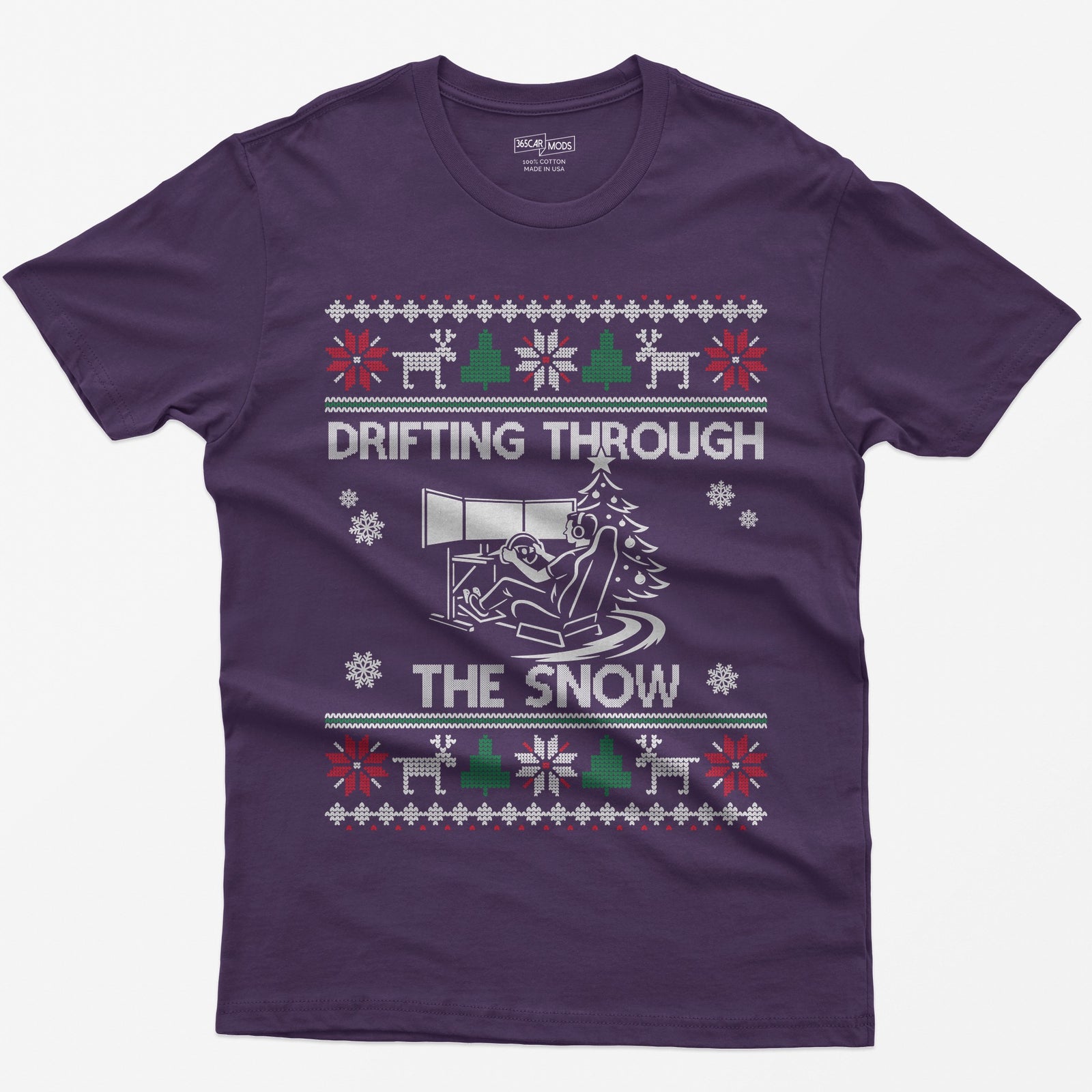 Drifting Through the Snow Sim Racing Christmas T-Shirt - Purple