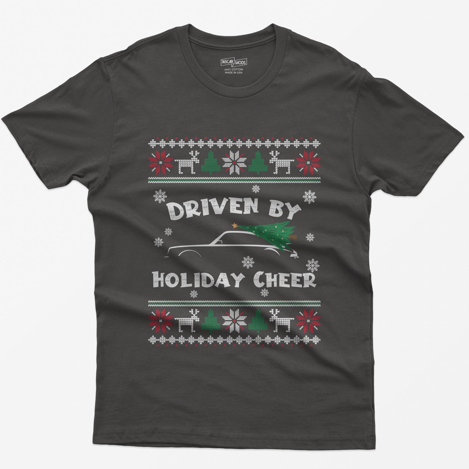 Driven by Holiday Cheer Sports Car Christmas T-Shirt - Dark Heather