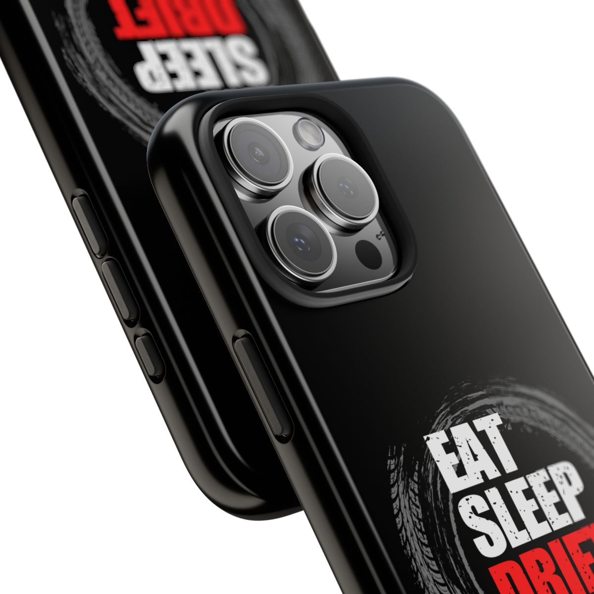 Eat Sleep Drift Repeat tough phone case, close-up of the print