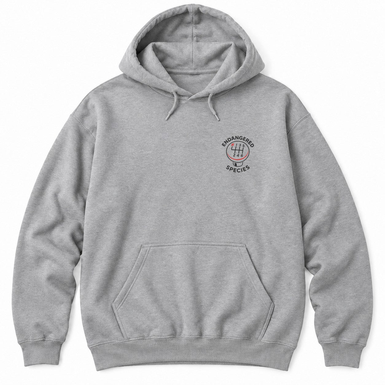Sport Grey hoodie with a six-speed shift knob and ENDANGERED SPECIES arched around it in white letters