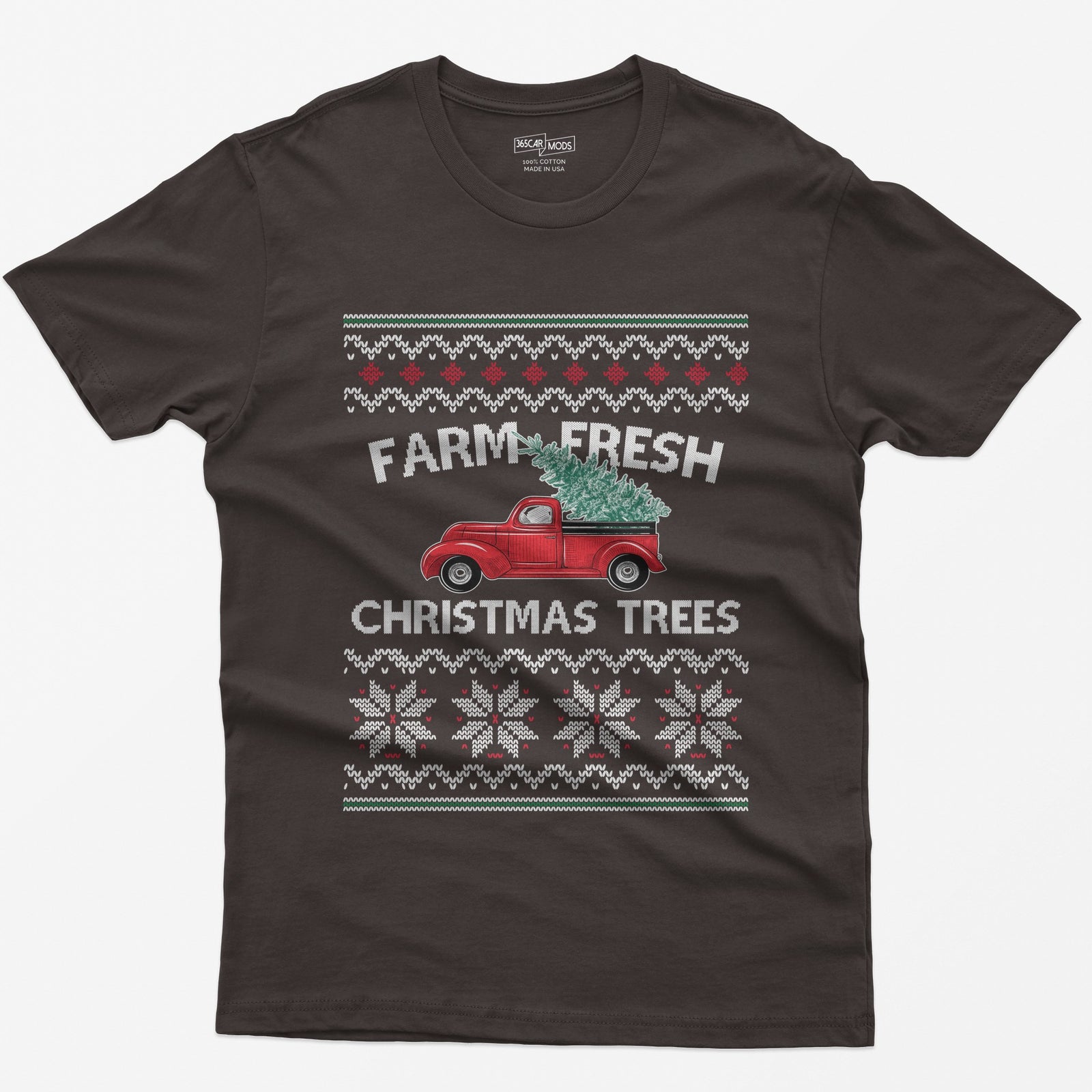 Farm Fresh Christmas Trees Vintage Red Truck T-Shirt - Dark Chocolate