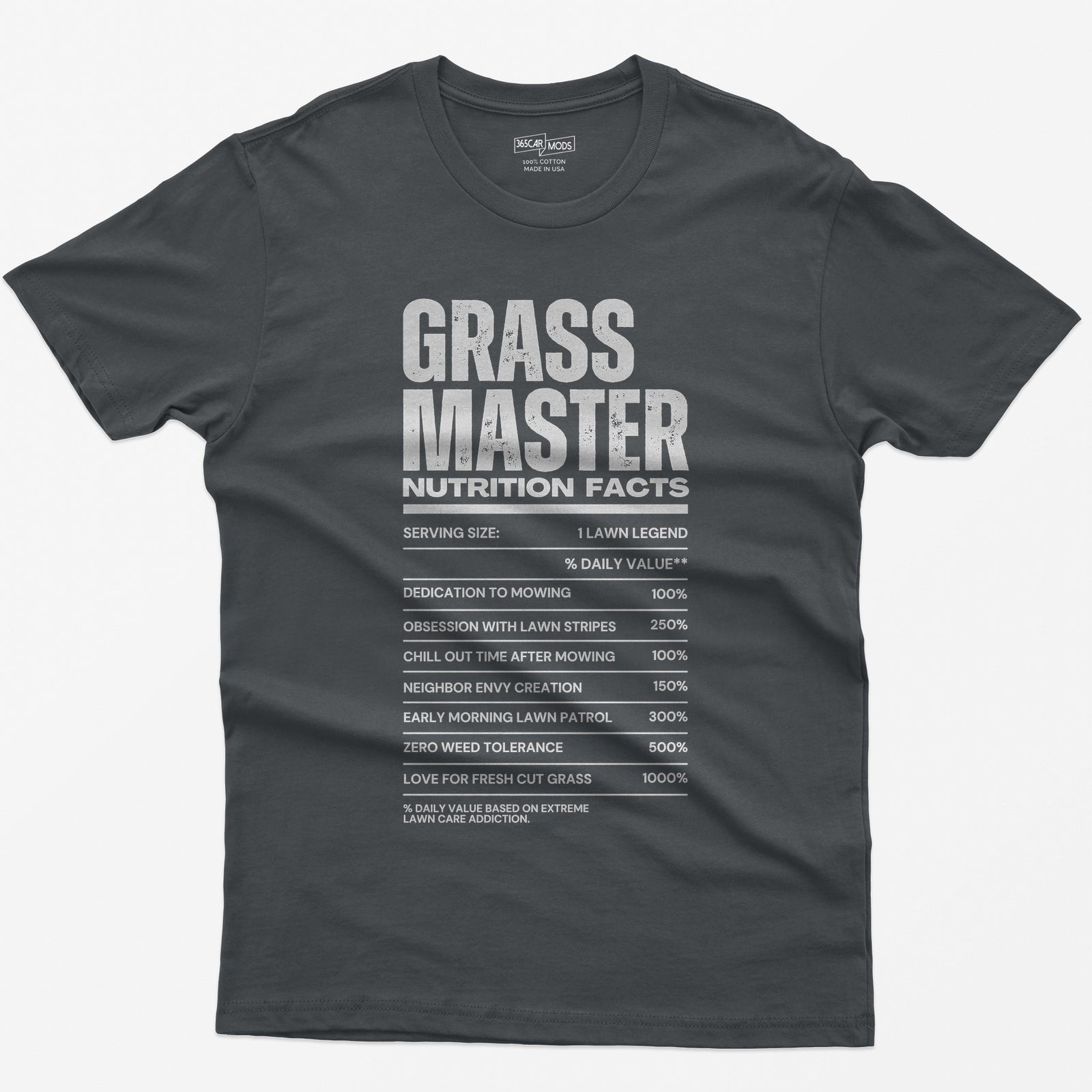 Grass Master Lawn Care Nutrition Facts T-Shirt - Charcoal