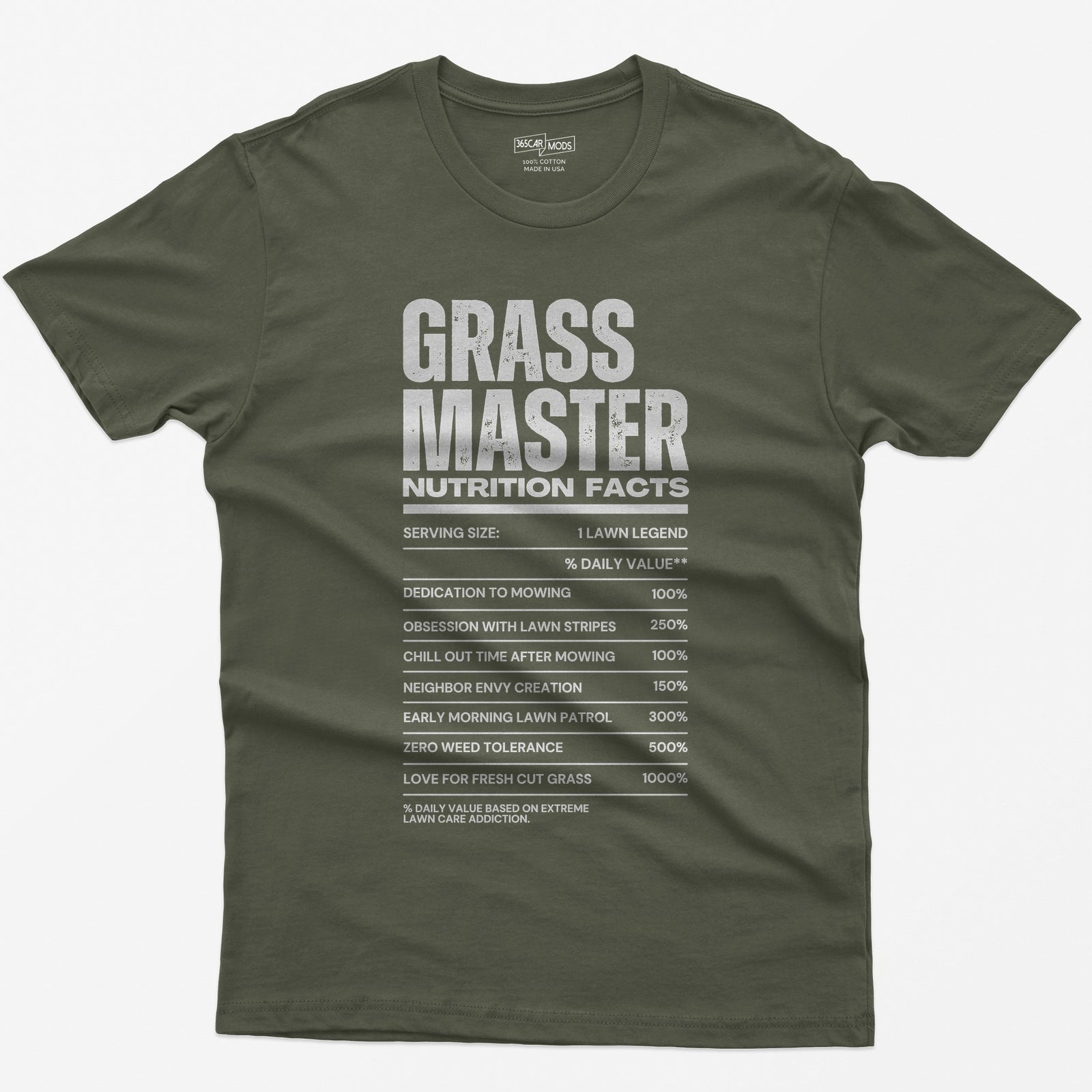 Grass Master Lawn Care Nutrition Facts T-Shirt - Military Green