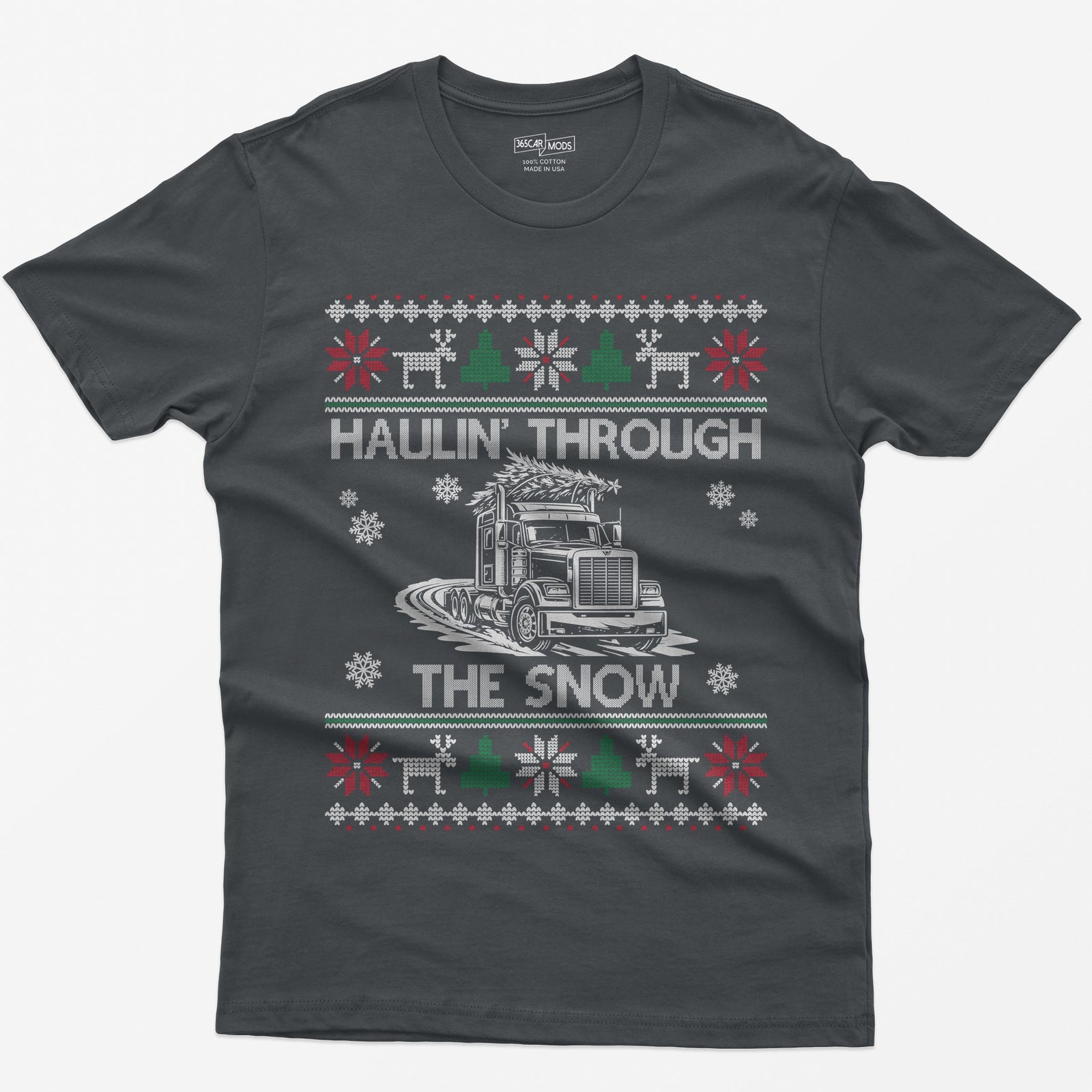 Haulin' Through the Snow Big Rig Christmas T-Shirt - Charcoal