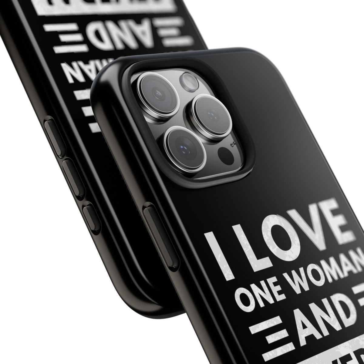 I Love One Woman and Several Bikes tough phone case, close-up of the print