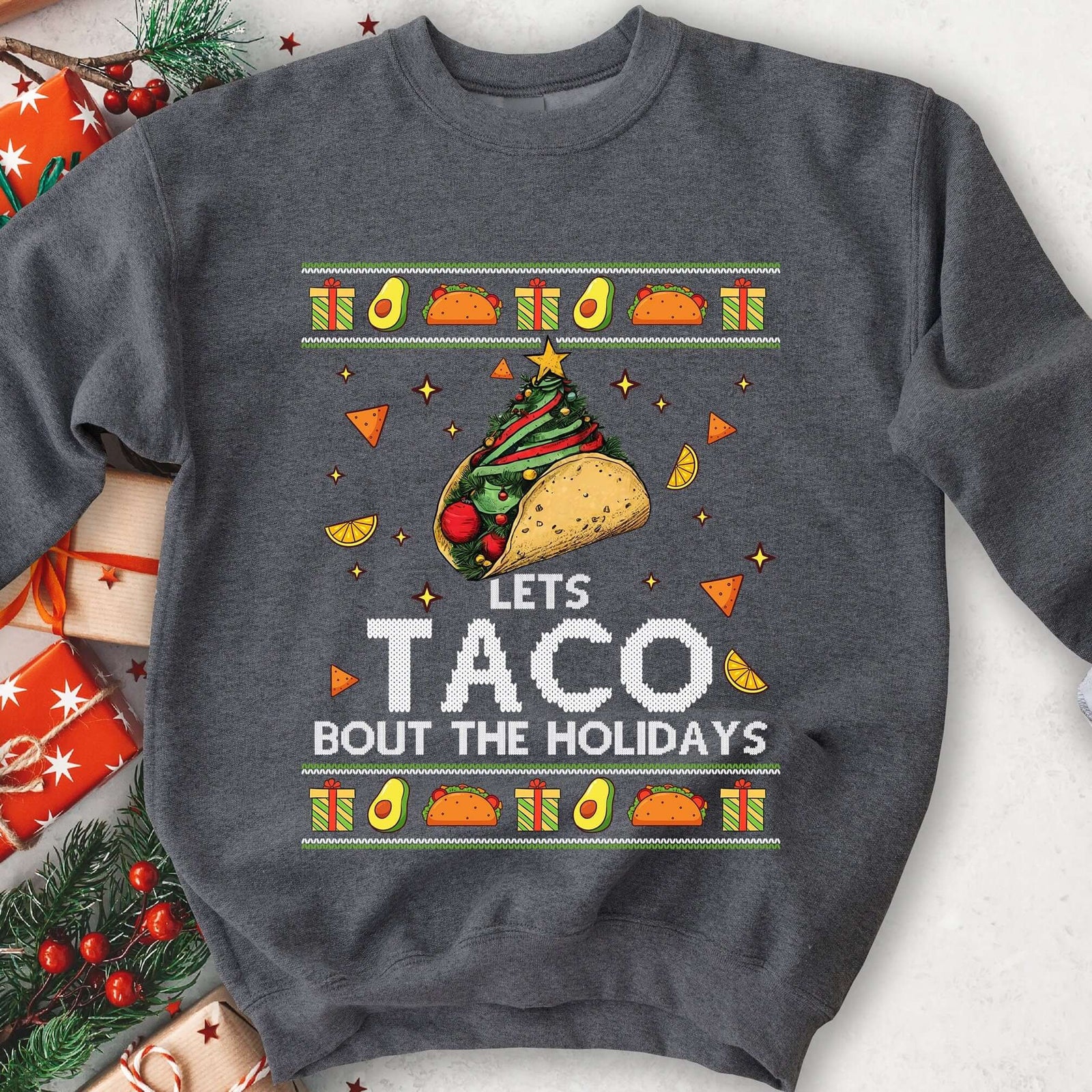 Taco Tree Christmas Sweatshirt - Dark Heather