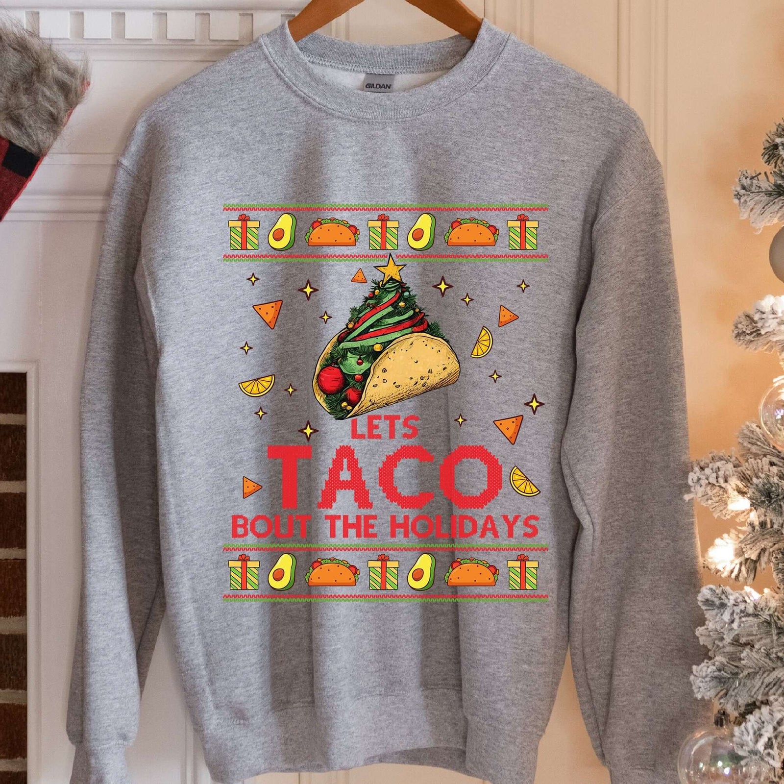 Taco Tree Christmas Sweatshirt - Sport Grey