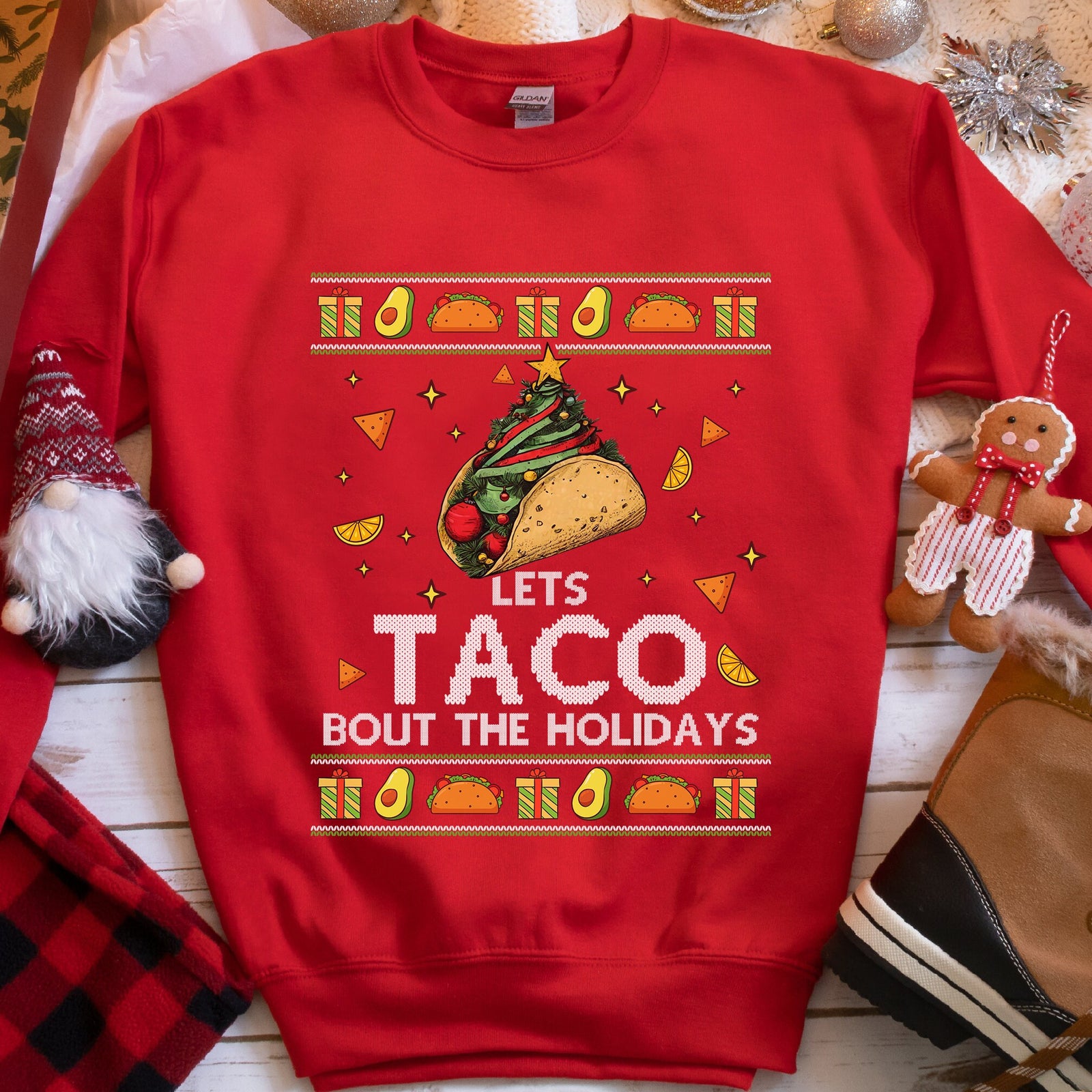 Taco Tree Christmas Sweatshirt - Red
