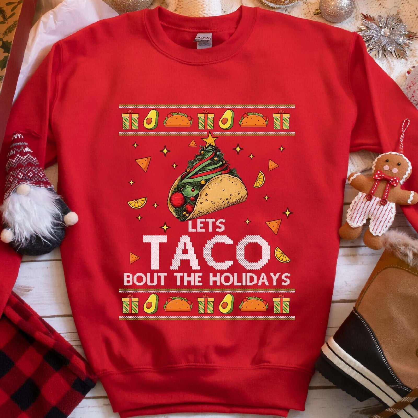 Taco Tree Christmas Sweatshirt - Red