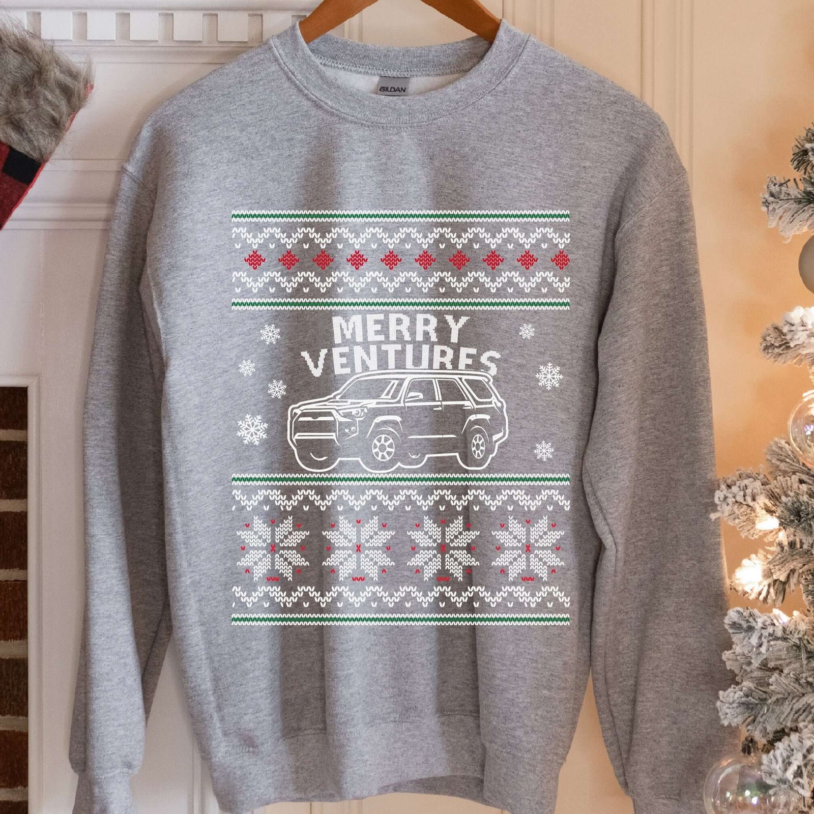 Merry Ventures Off-Road SUV Christmas Sweatshirt - Sport Grey
