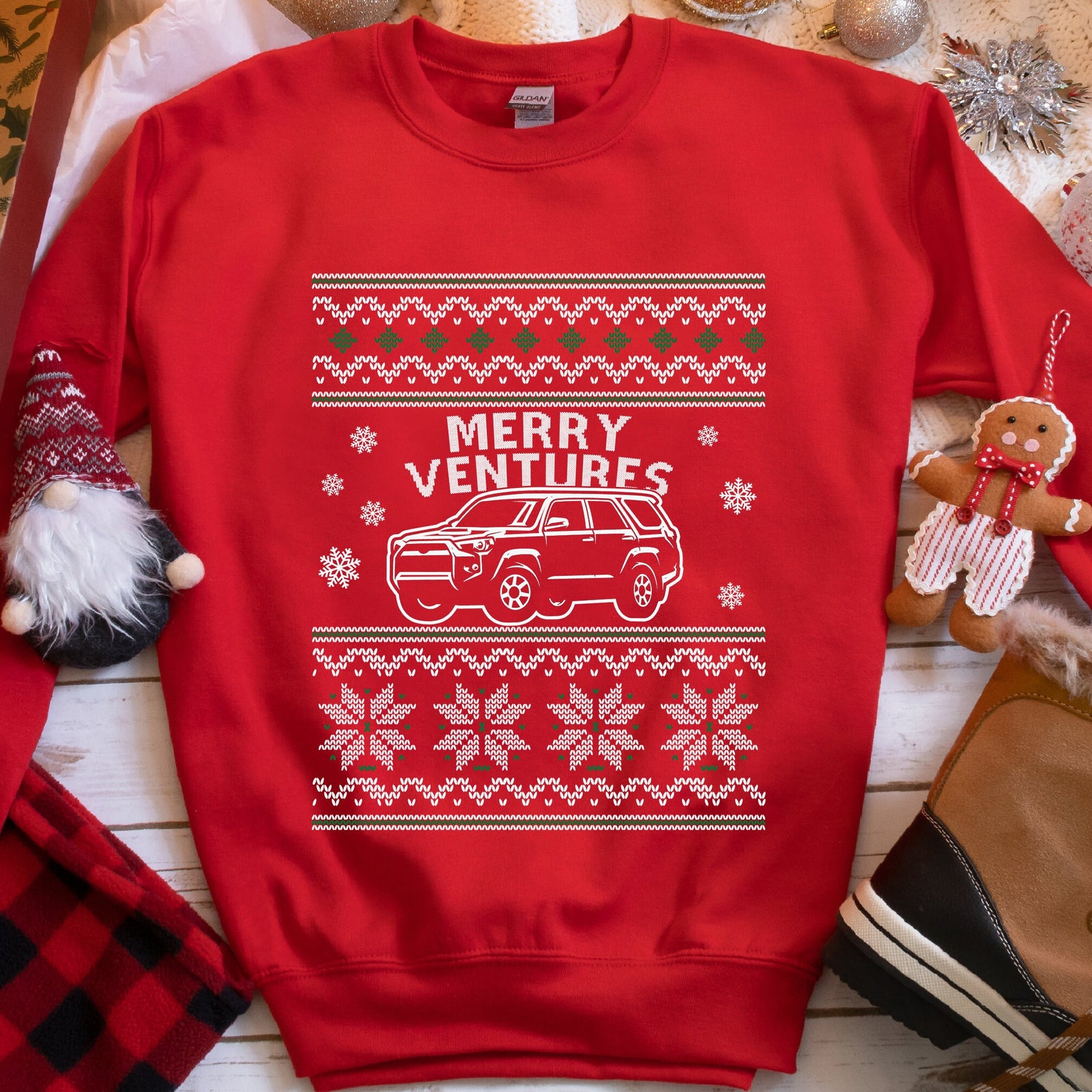 Merry Ventures Off-Road SUV Christmas Sweatshirt - Red