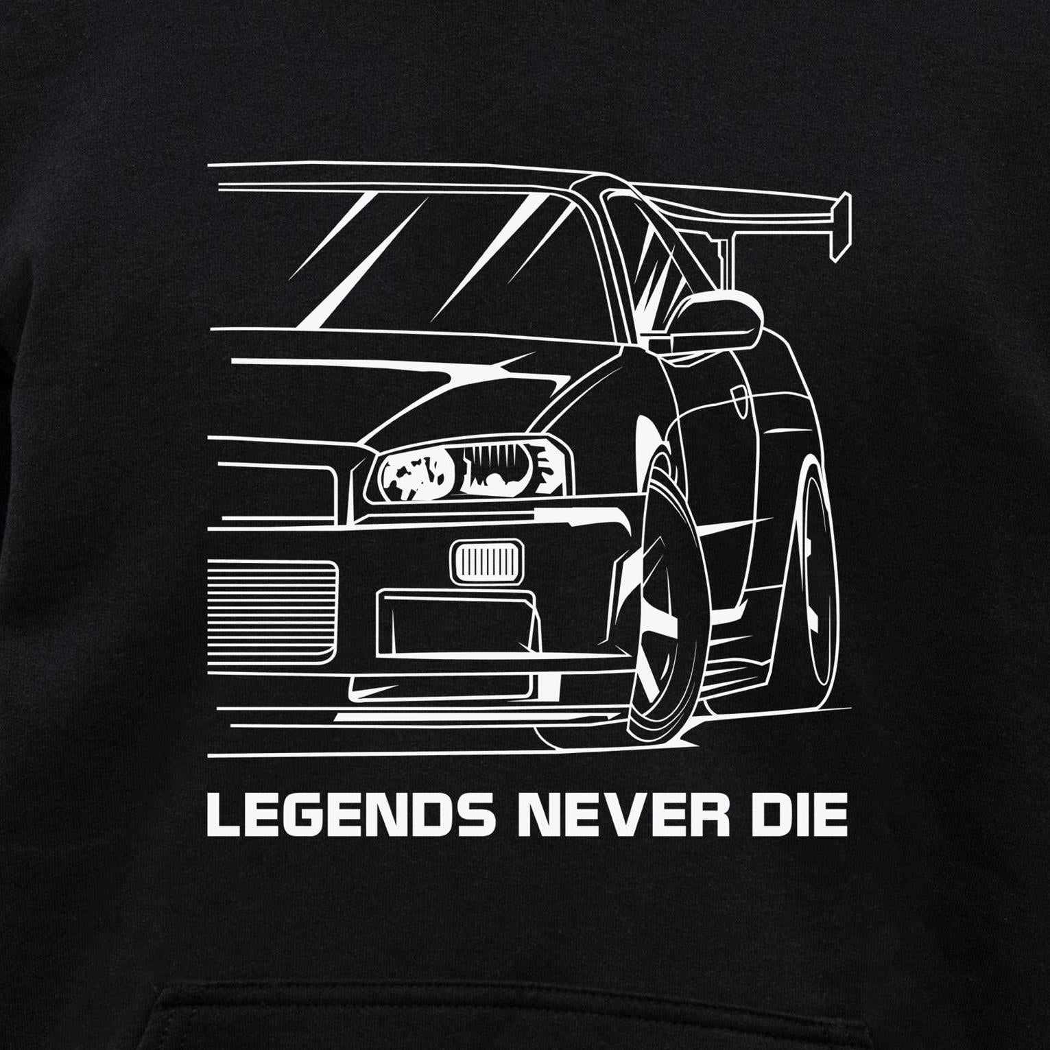 R34 JDM Legend hoodie - print close-up