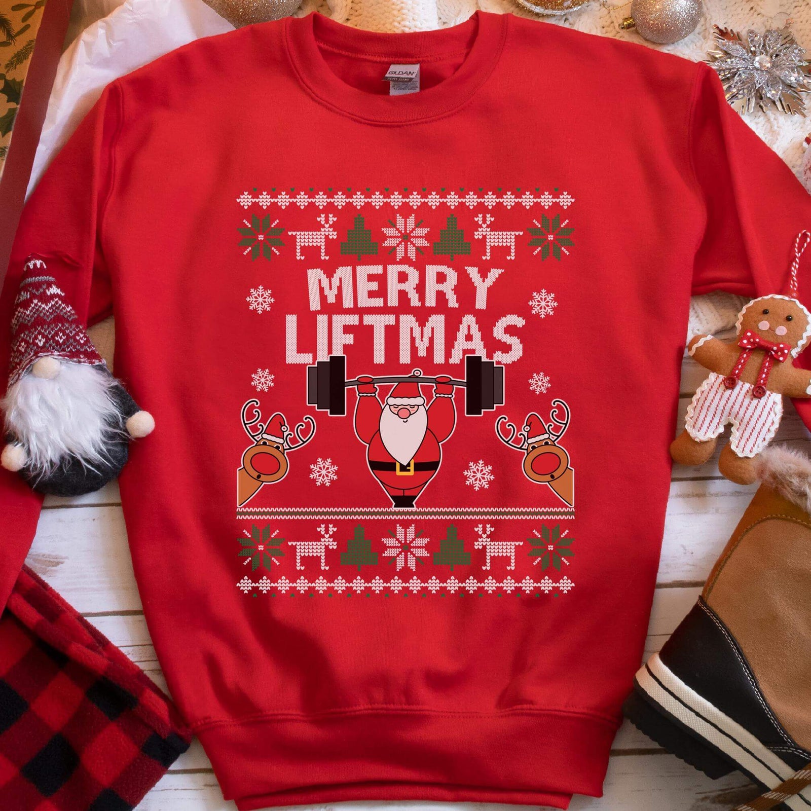 Merry Liftmas Santa Christmas Sweatshirt - Red
