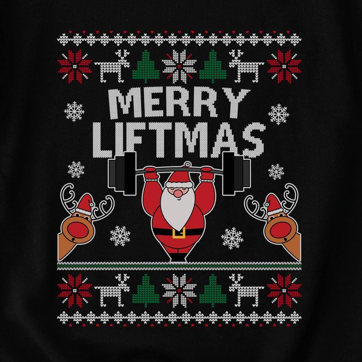 Merry Liftmas Santa Christmas Sweatshirt design close-up