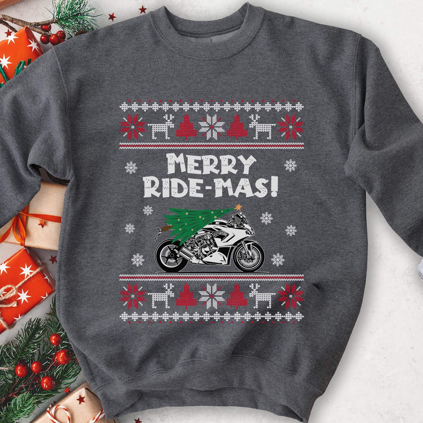 Merry Ride-mas Sportbike Christmas Sweatshirt - Charcoal