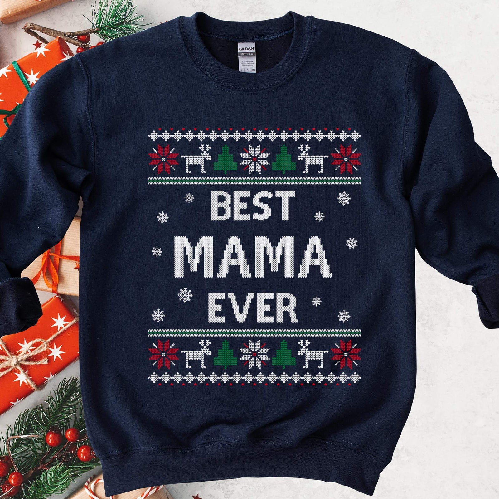 Best Mama Ever Ugly Christmas Sweatshirt - Navy