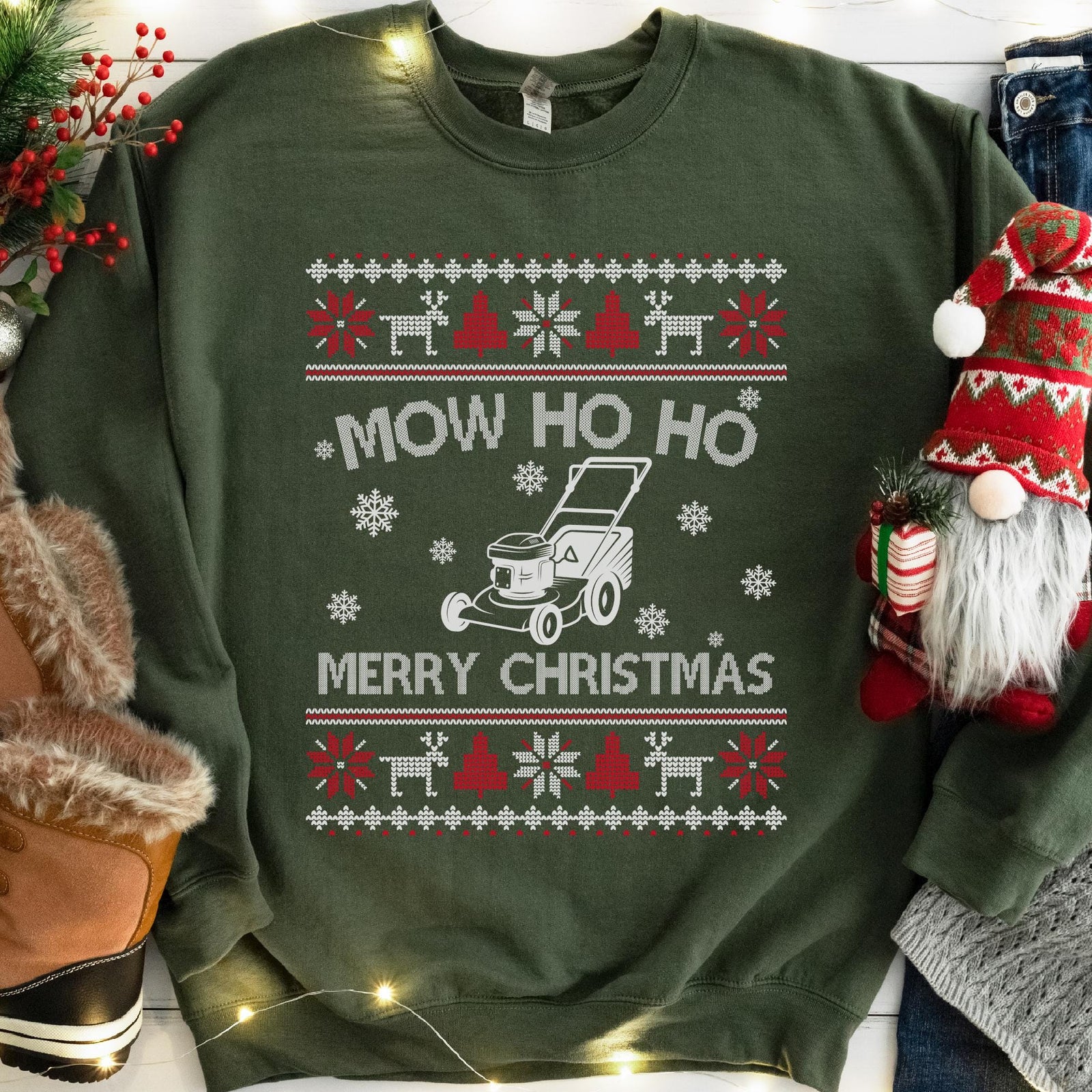 Mow Ho Ho Lawn Mower Ugly Christmas Sweatshirt, view 8
