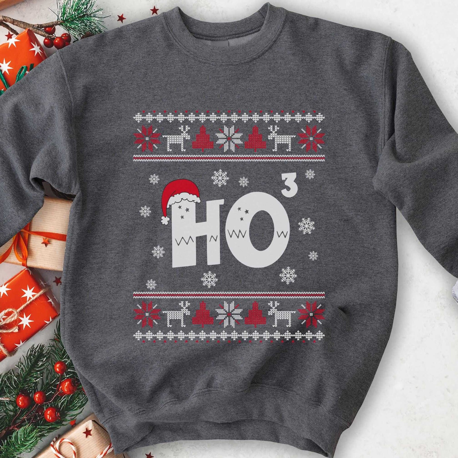 Ho Cubed Santa Hat Christmas Sweatshirt - Charcoal