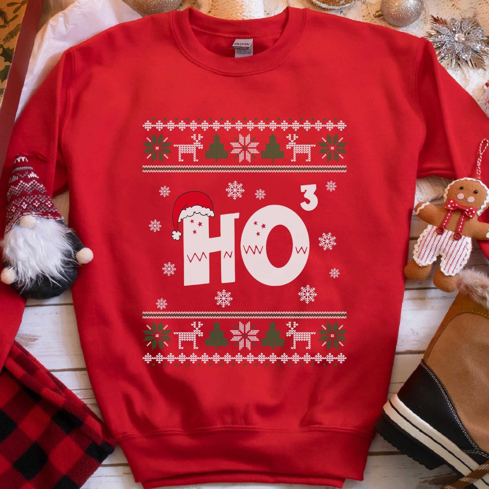 Ho Cubed Santa Hat Christmas Sweatshirt - Red