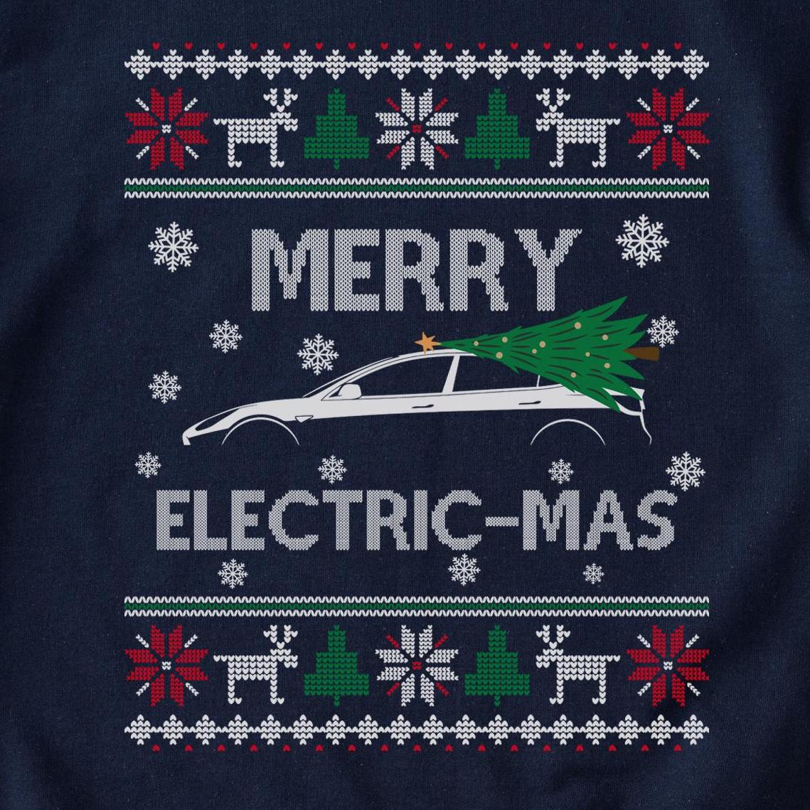 Merry Electric-mas EV Christmas Sweatshirt design close-up