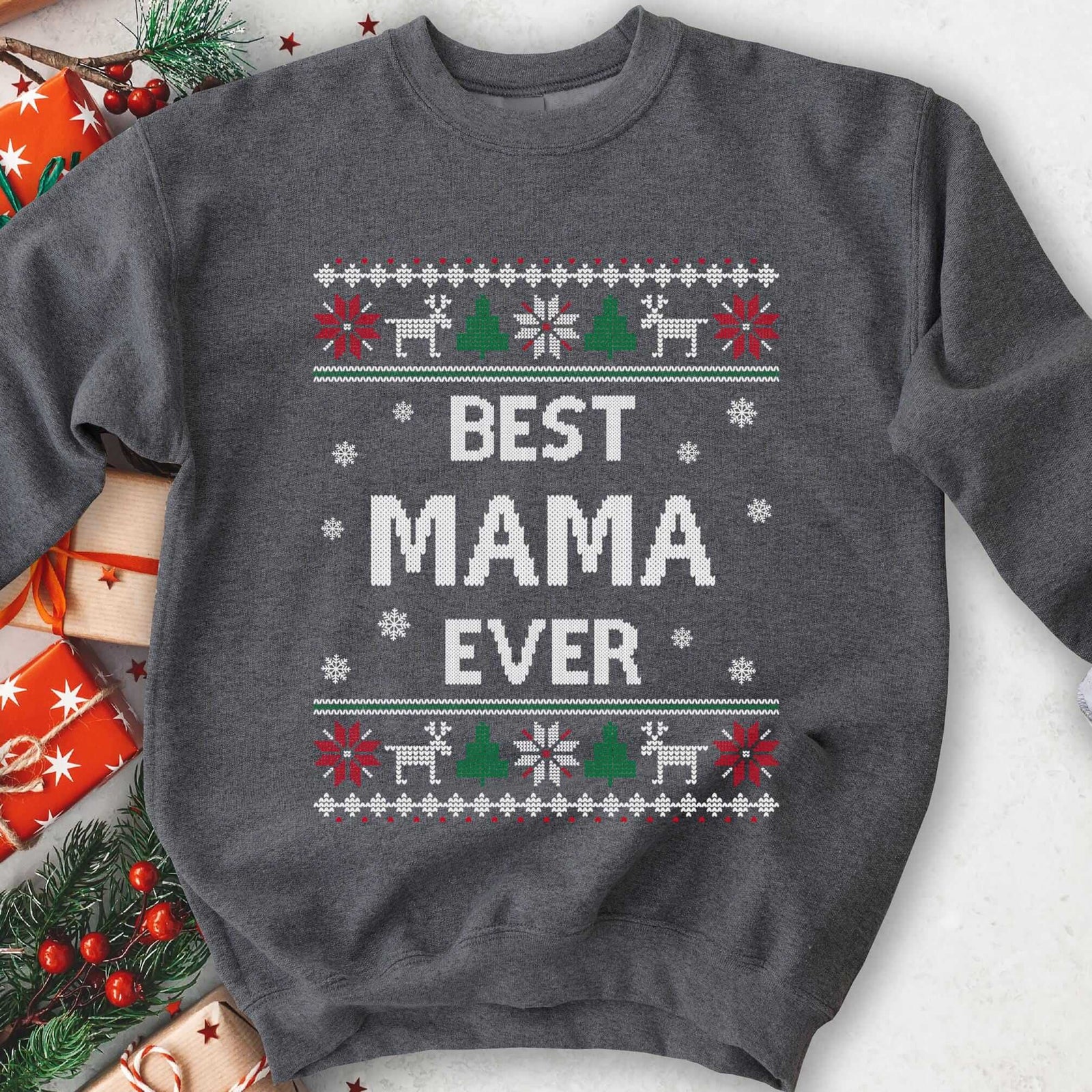 Best Mama Ever Ugly Christmas Sweatshirt - Charcoal
