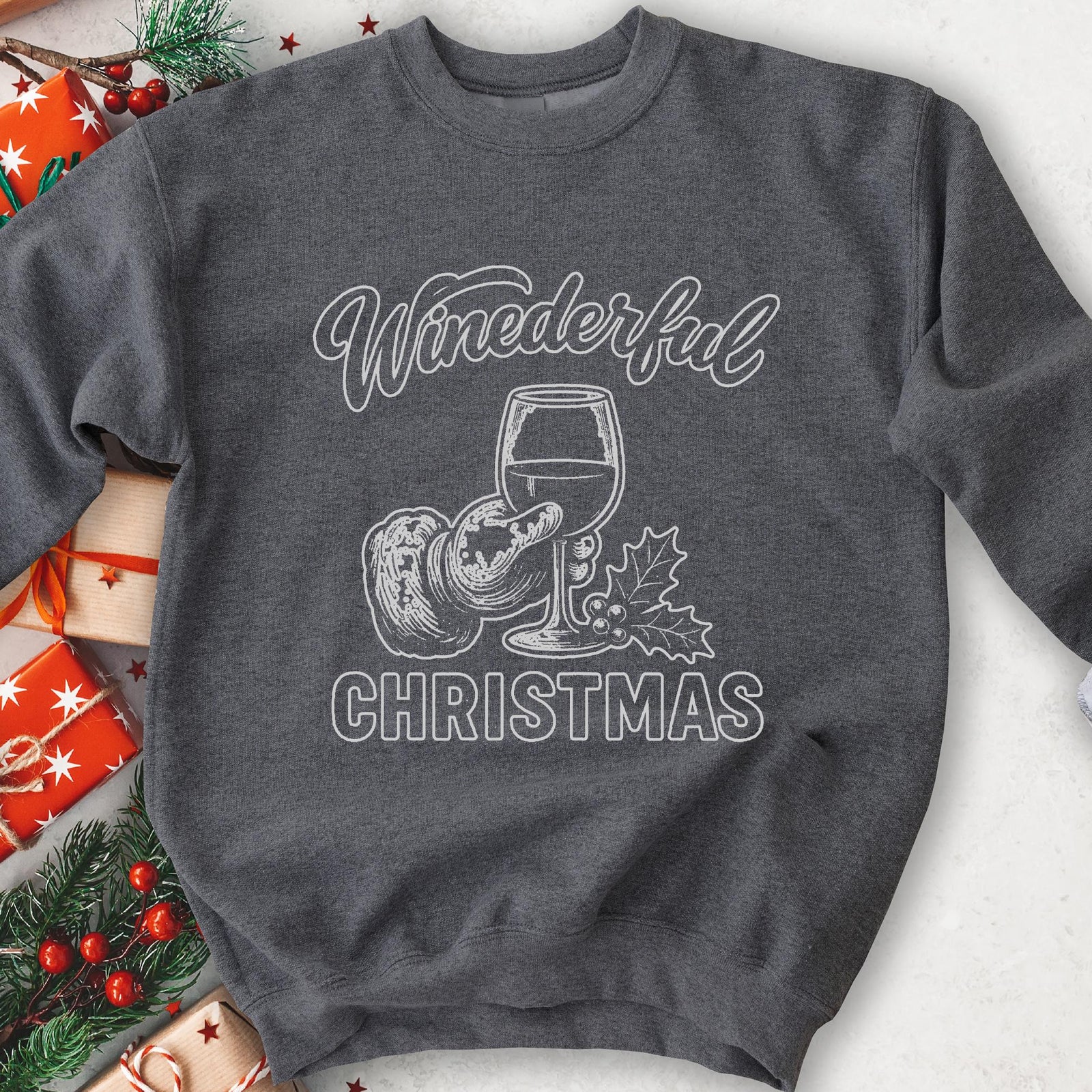 Winederful Christmas Santa Wine Glass Sweatshirt - Dark Heather