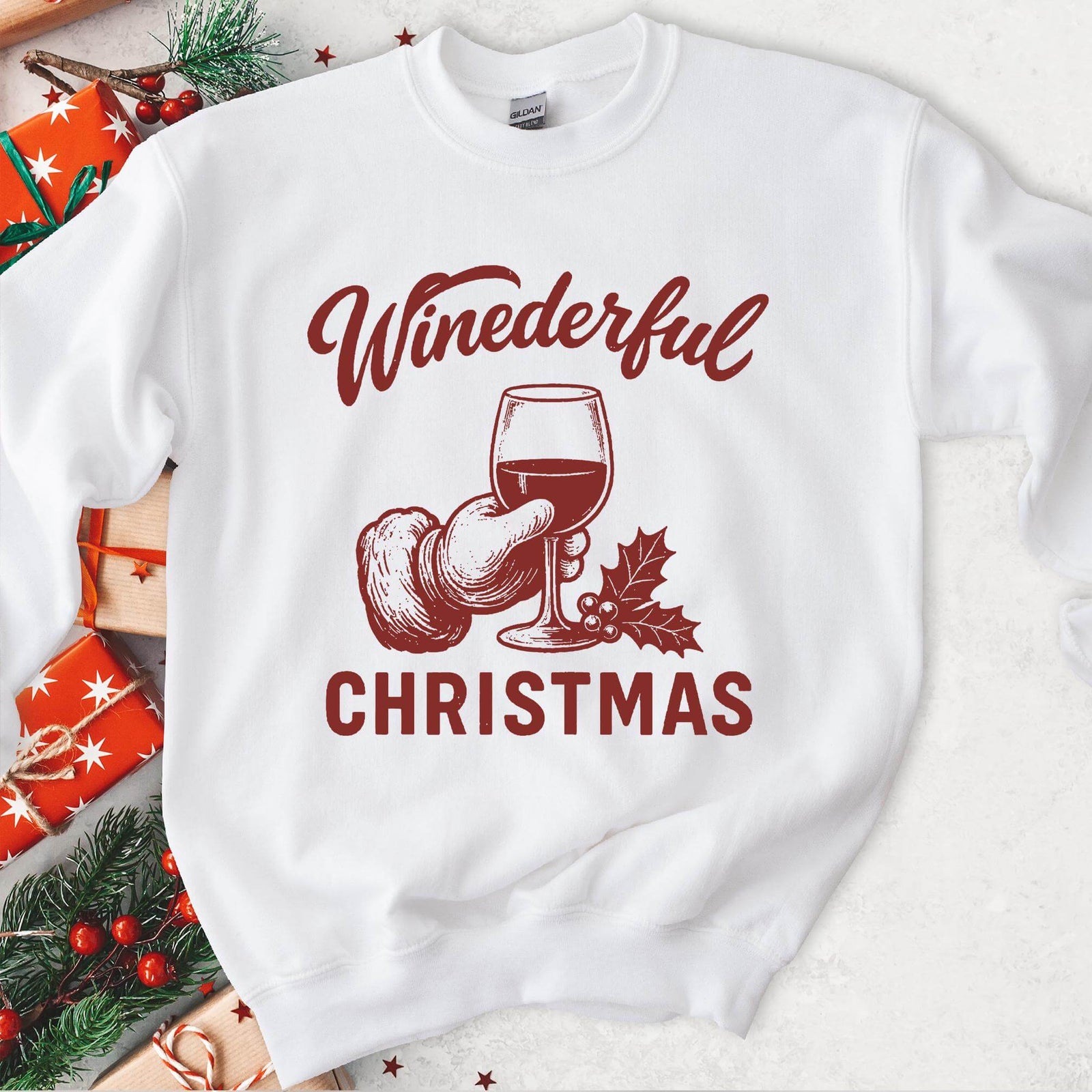 Winederful Christmas Santa Wine Glass Sweatshirt - White