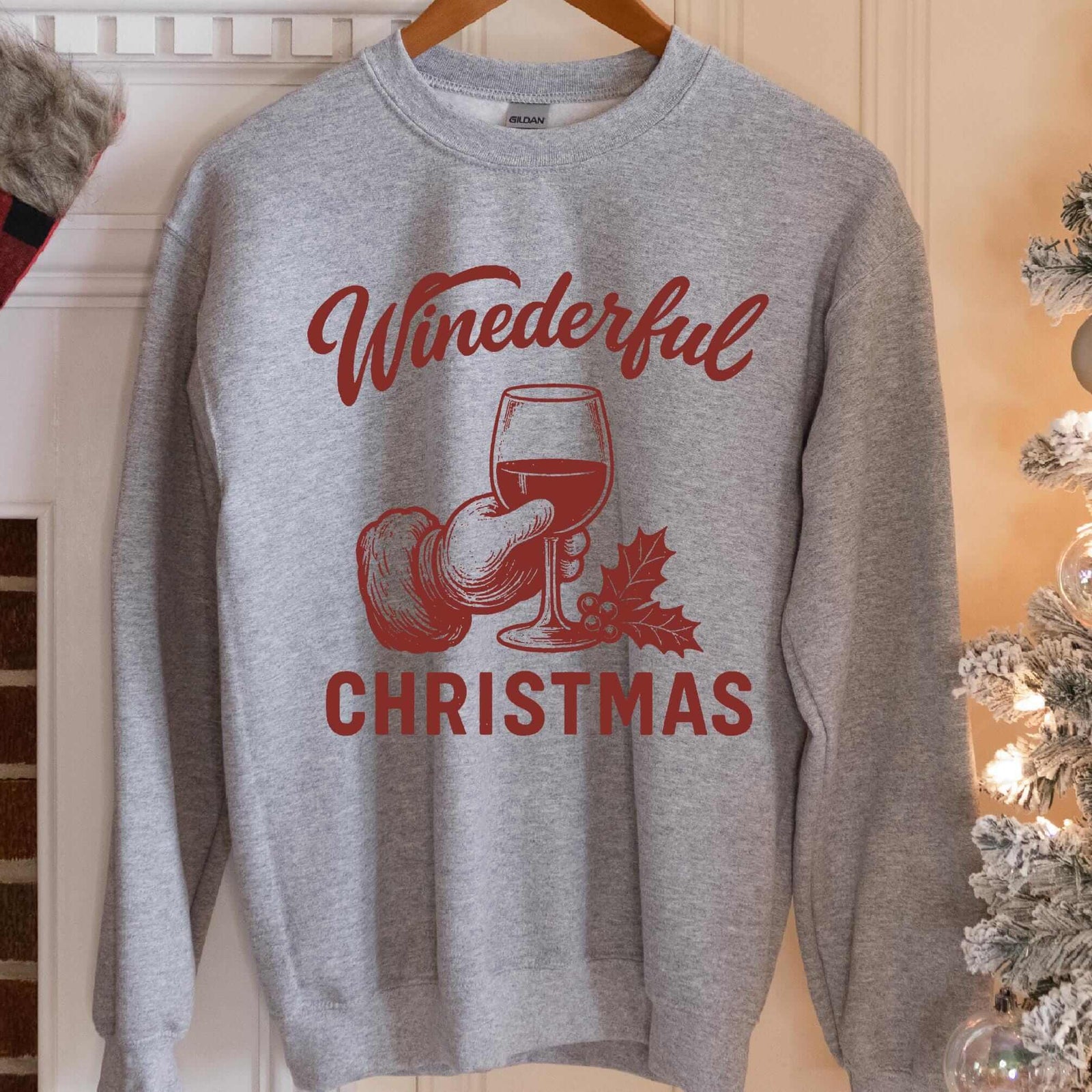 Winederful Christmas Santa Wine Glass Sweatshirt - Sport Grey