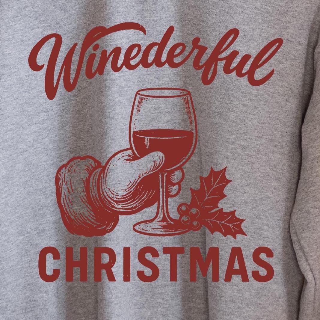 Winederful Christmas Santa Wine Glass Sweatshirt design close-up