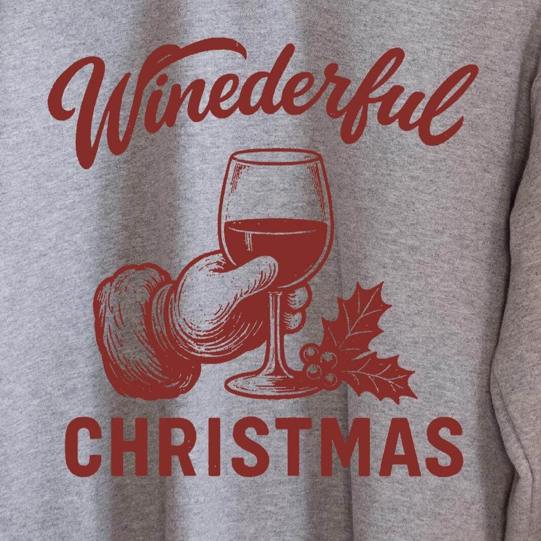 Winederful Christmas Santa Wine Glass Sweatshirt design close-up