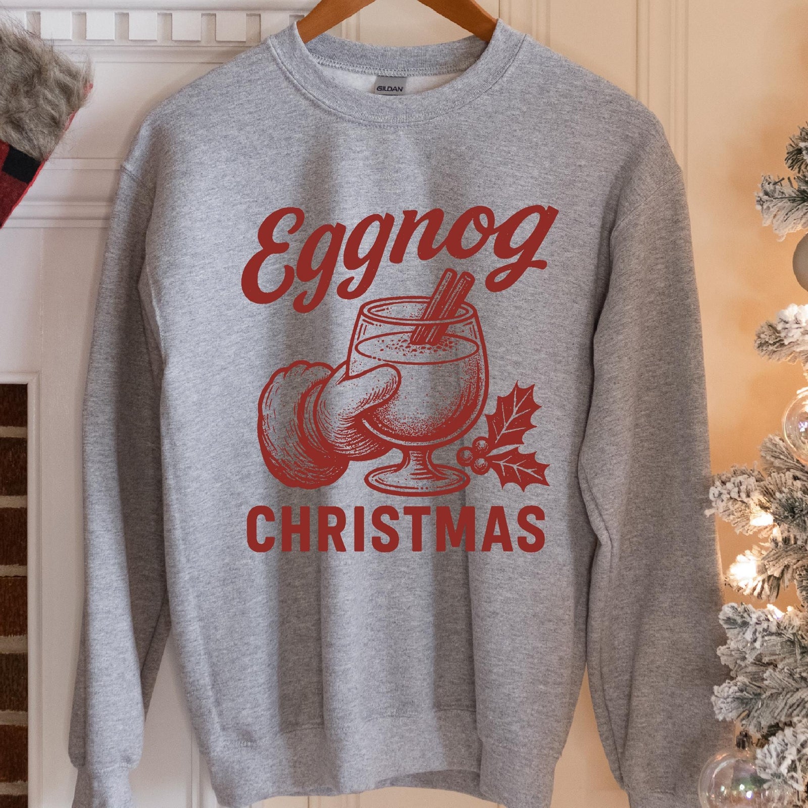 Eggnog Christmas Santa Sweatshirt - Sport Grey
