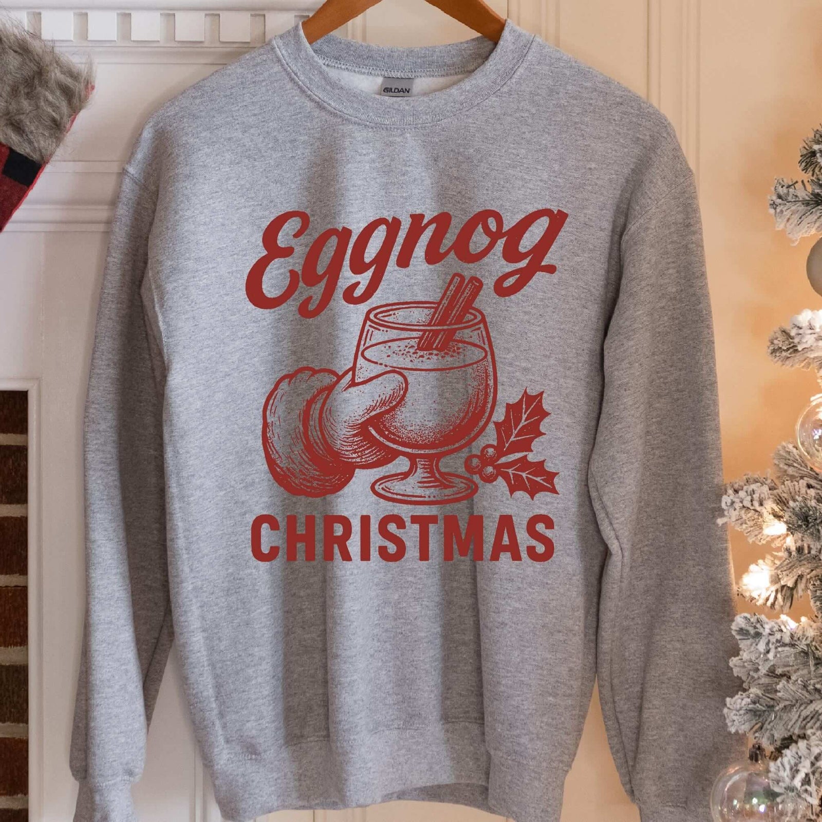 Eggnog Christmas Santa Sweatshirt - Sport Grey