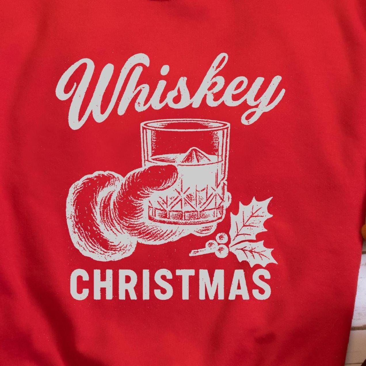 Whiskey Christmas Santa Rocks Glass Sweatshirt - Red
