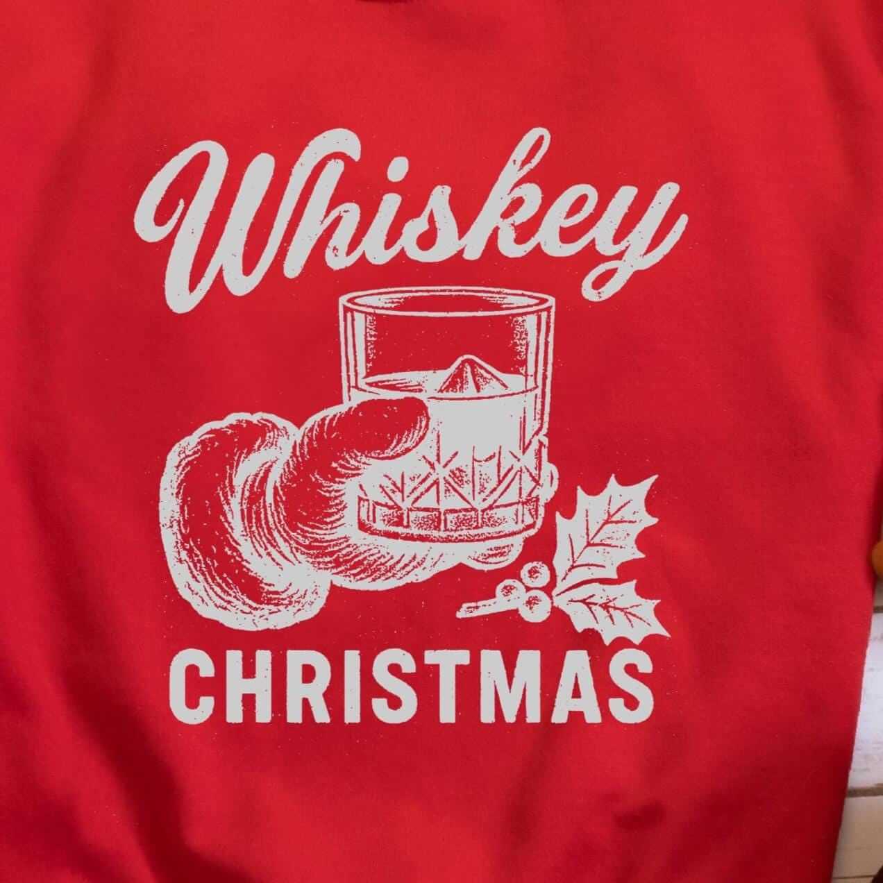 Whiskey Christmas Santa Rocks Glass Sweatshirt - Red