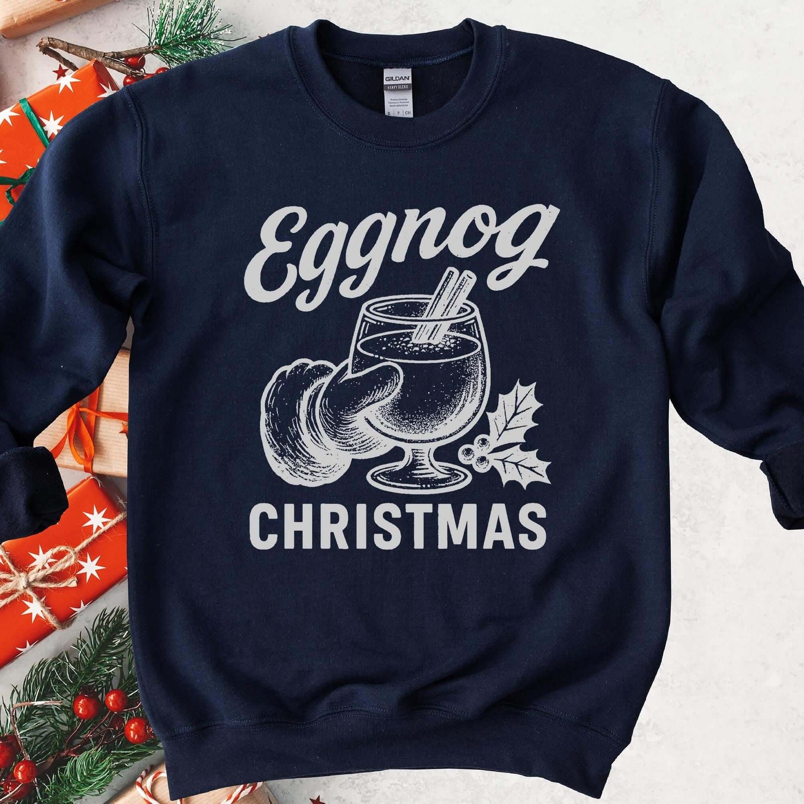 Eggnog Christmas Santa Sweatshirt - Navy