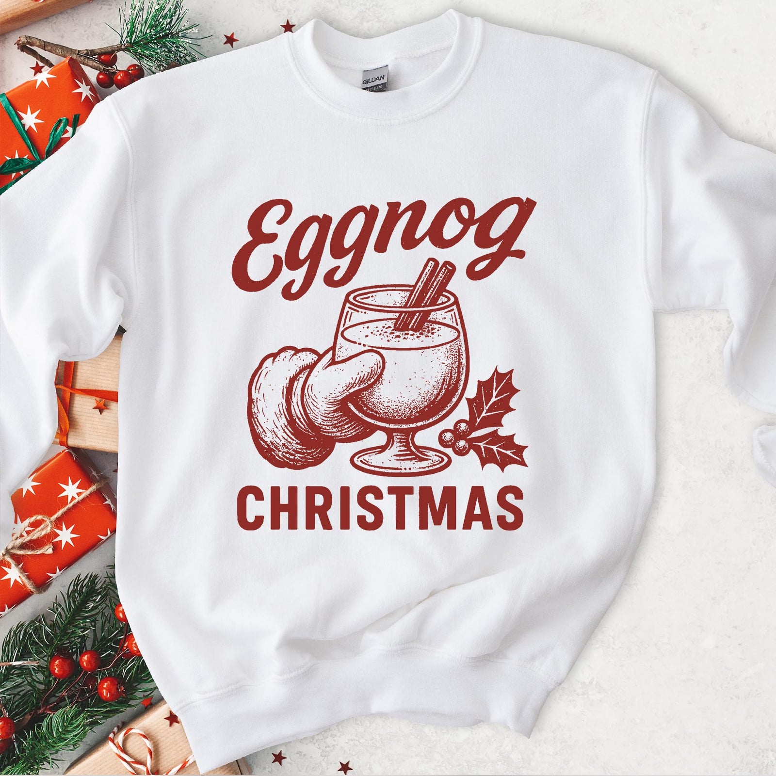 Eggnog Christmas Santa Sweatshirt - White