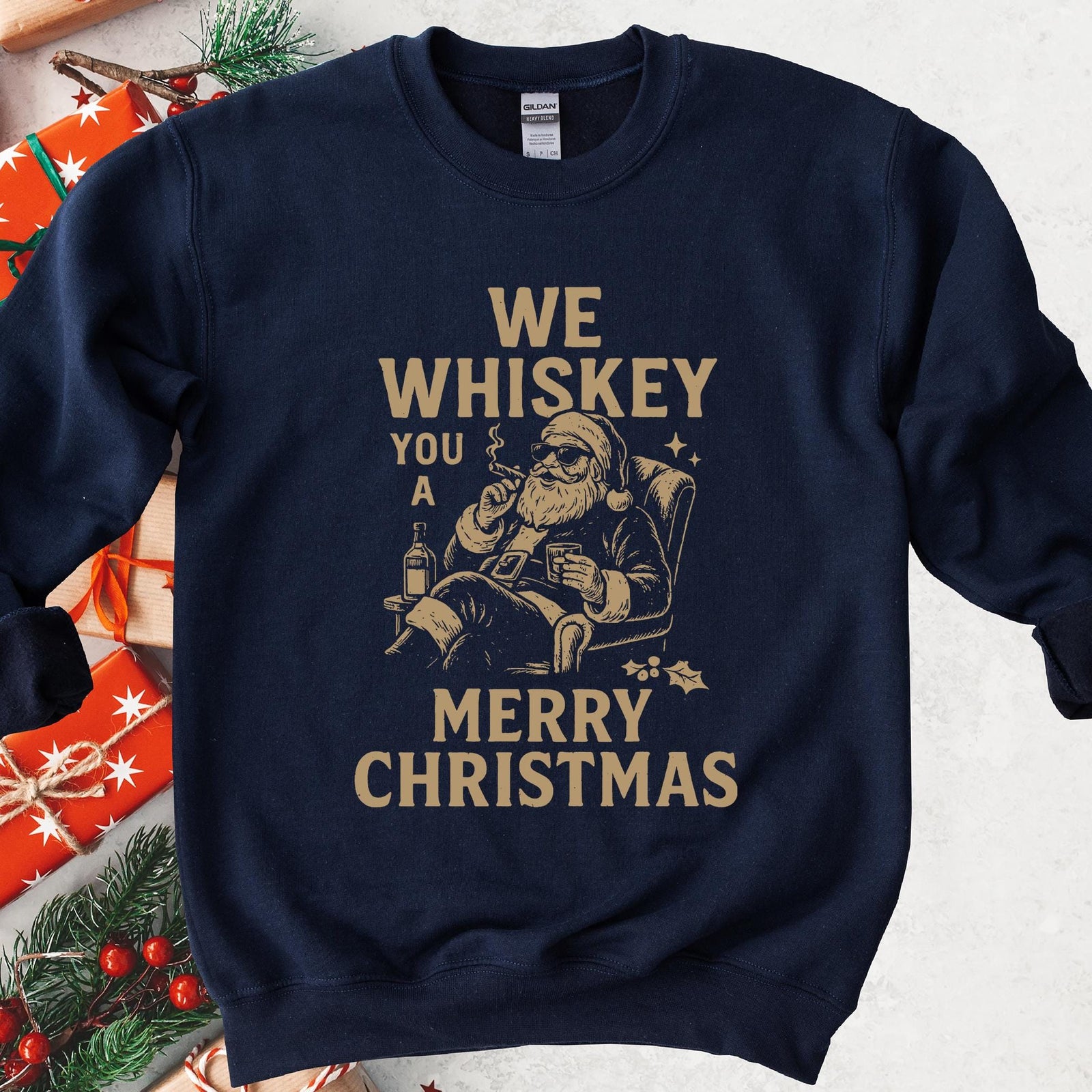 We Whiskey You a Merry Christmas Sweatshirt - Navy