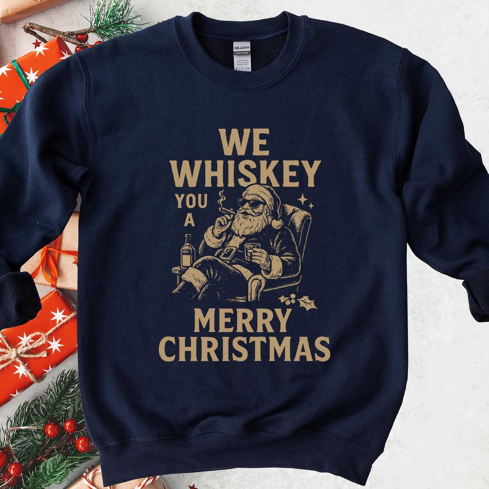 We Whiskey You a Merry Christmas Sweatshirt - Navy