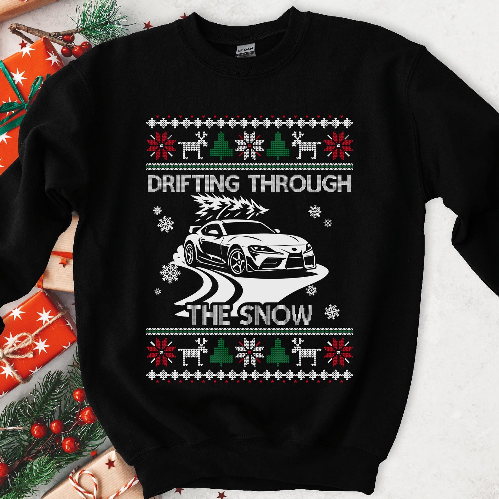 Custom Car Drifting Through the Snow Sweatshirt | Personalized Christmas Car Sweatshirt