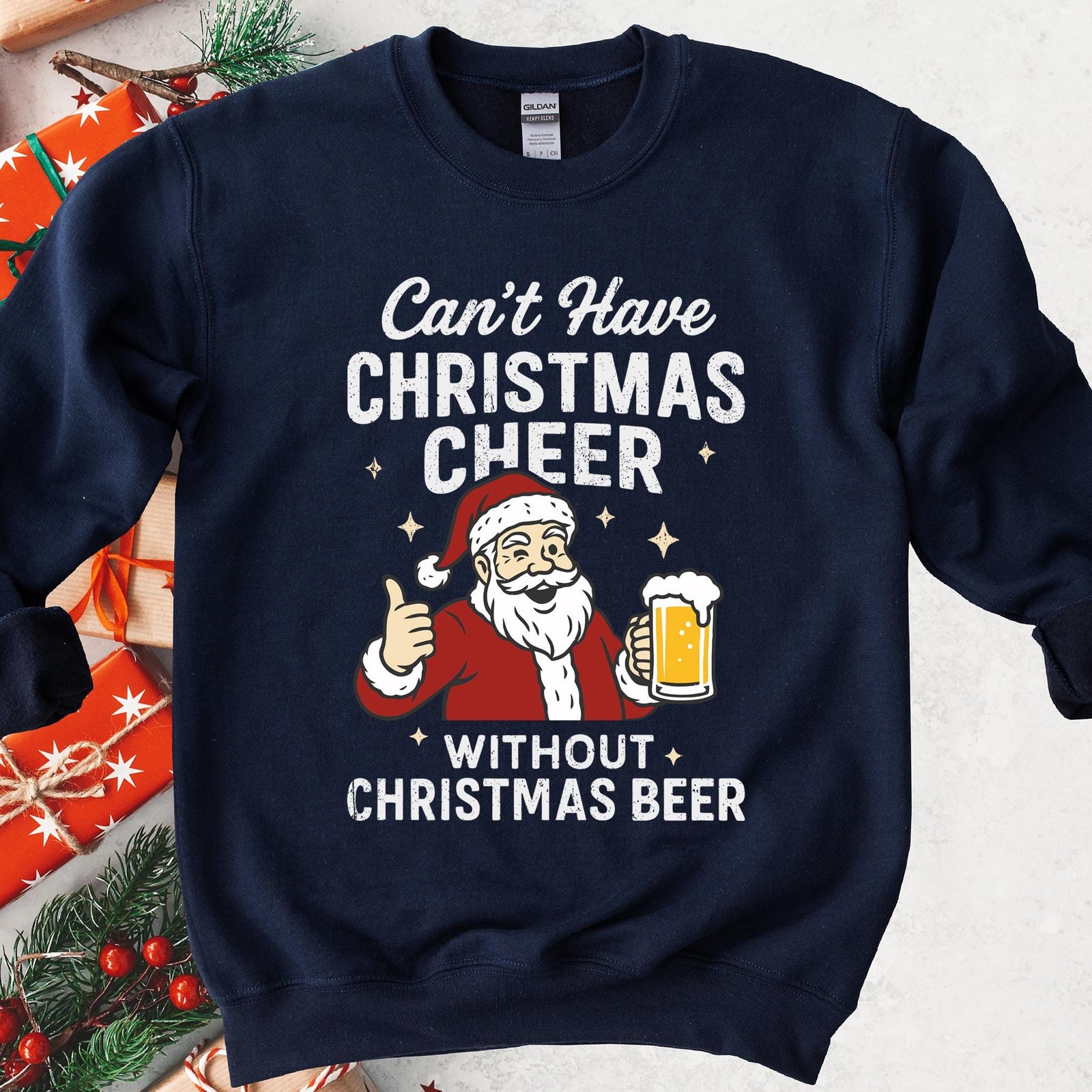 Can't Have Cheer Without Beer Christmas Sweatshirt - Navy