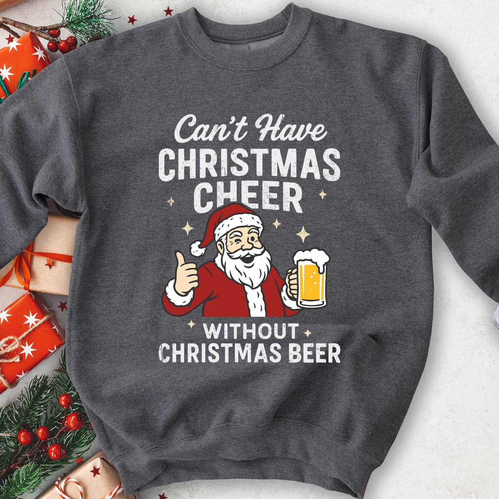 Can't Have Cheer Without Beer Christmas Sweatshirt - Charcoal