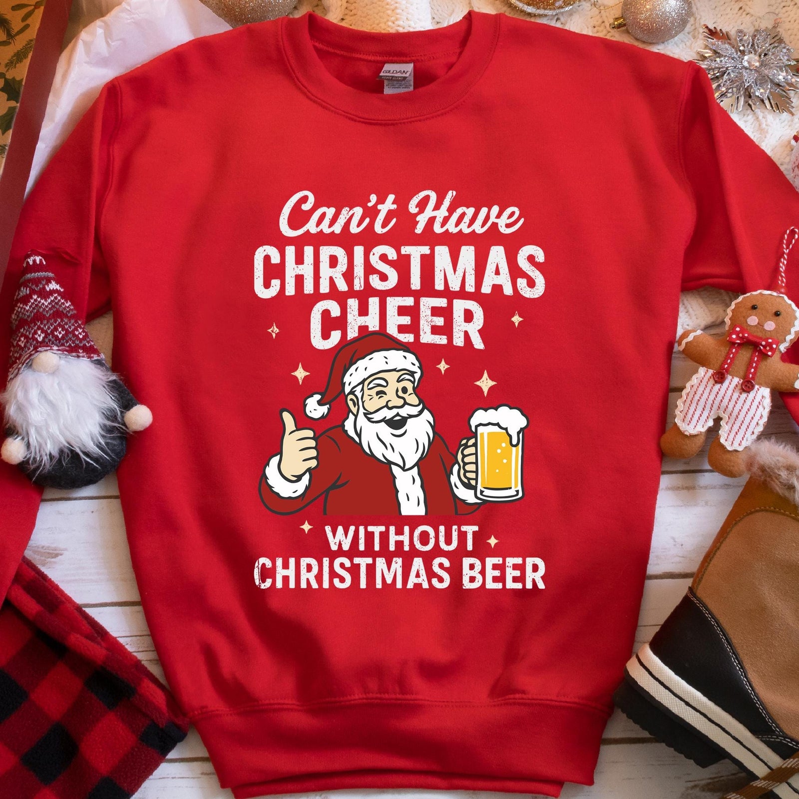 Can't Have Cheer Without Beer Christmas Sweatshirt - Red