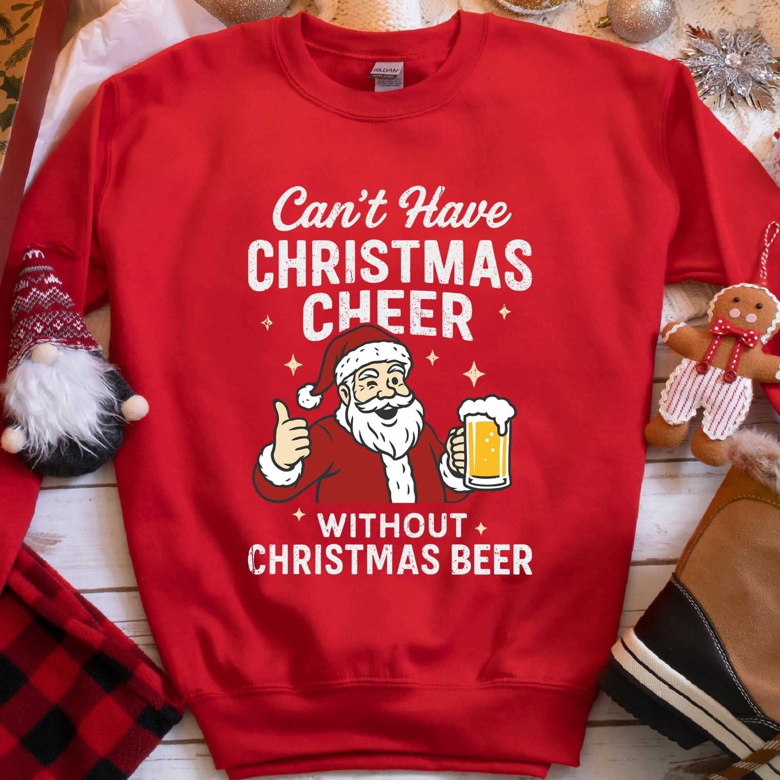 Can't Have Cheer Without Beer Christmas Sweatshirt - Red