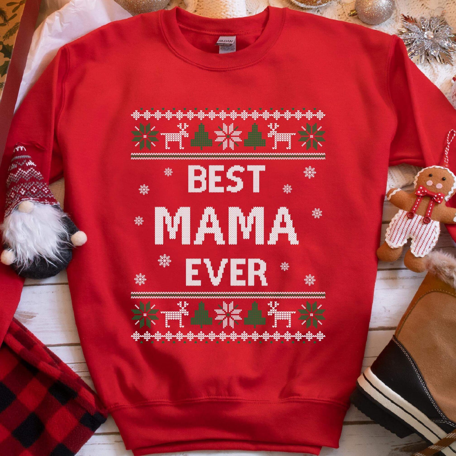 Best Mama Ever Ugly Christmas Sweatshirt - Red